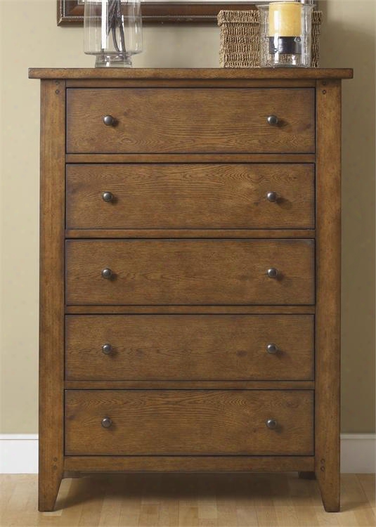 Hearthstone Collection 382-br41 38" Chest With 5 Drawers Tapered Feet And French & English Dovetail Construction In Rustic Oal