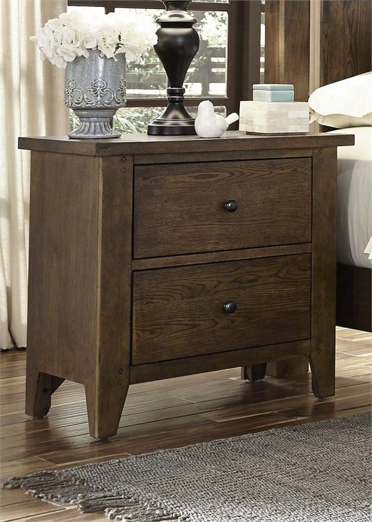 Hearthstone Collection 382-br61 28" Night Stand With 2 Drawers Tapered Feet And French & English Dovetail Construction In Rustic Oak