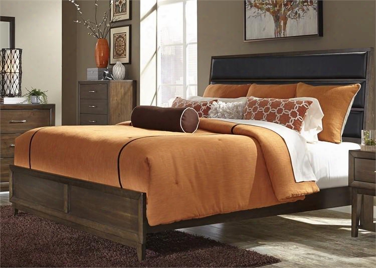 Hudson Square Collection 365-br-kub King Upholstered Bed With Black Linen Upholstered Headboard Tapered Legs And Center Support Slat System In Espresso