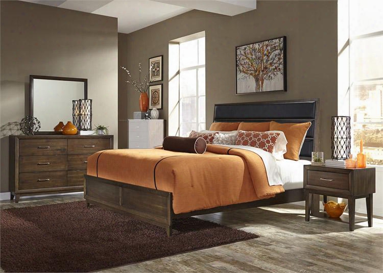 Hudson Square Collection 365-br-kubdmn 4-piece Bedroom Set With King Upholstered Bed Dresser Mirror And Night Stand In Espresso