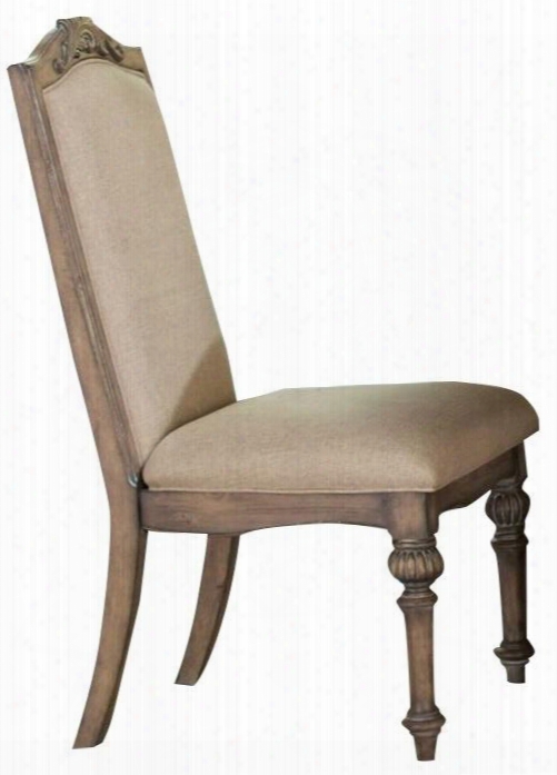 Ilana Collection 122212 42" Side Chair With Turned Front Legs Cream Fabric Upholstery Pine Wood And Walnut Veneer Materials In Antique Linen
