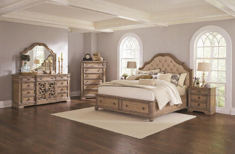 Ilana Collection 205070kwset 5 Pc Bedroom Set With California King Size Bed + Dresser + Mirror + Chest + Nightstand In Antique Linen