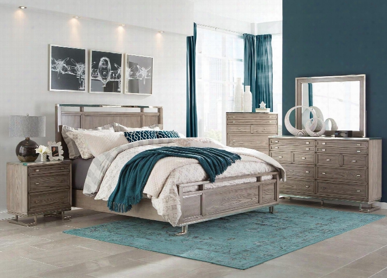 Johnathan Collection 205191keset 5 Pc Bedroom Set With King Size Panel Bed + Dresser + Mirror + Chest + Nightstand In Shell