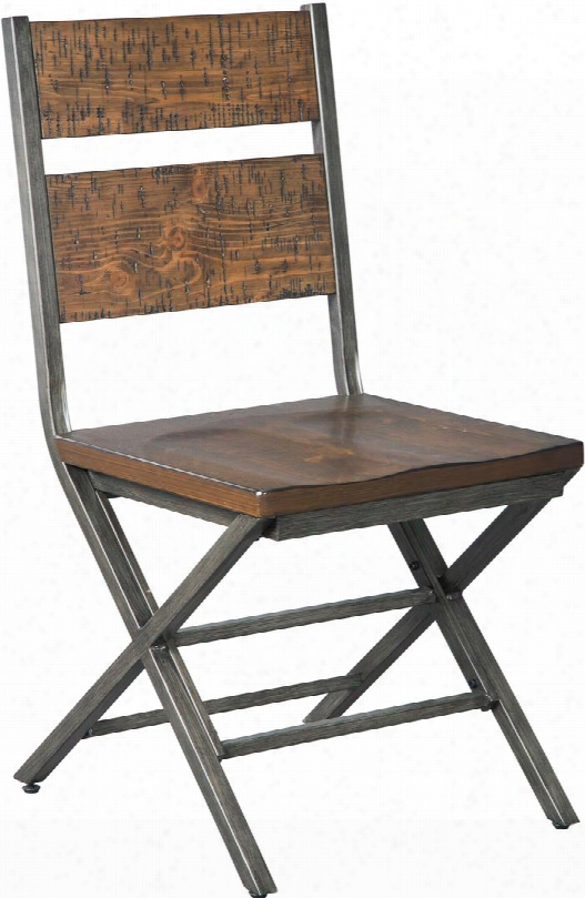 Kavara Collection D469-01 19" Dining Room Chair With Crisscross Legs Saw Kerf Detailing Ladder Back Emtal Frame Wood Seating And Back Panel In Medium