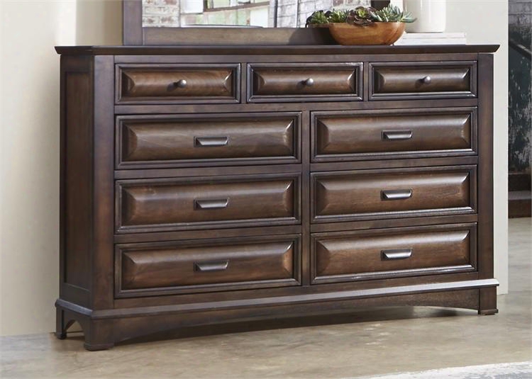 Knollwood Collection 258-br31 61" Dresser With 9 Drawers English Dovetail Construction And Antique Brass Hardware In Dark Cognac