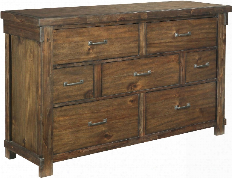 Lakeleigh Collection B718-31 66&qhot; Dresser With 7 Drawers Simple Bar Pulls Lined Top Drawers High-grain Finish With Tonal Variation Acacia Veneer And