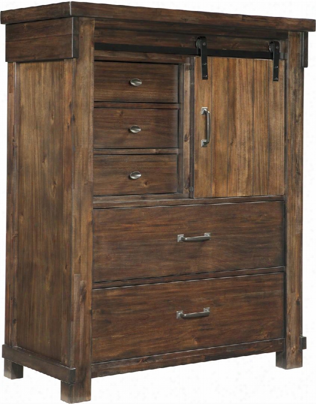 Lakeleigh Collection B718-46 44" Chest With 5 Drawers 1 Adjustable Shelf 1 Sliding Barn Door Simple Metal Pulls Lined Top Drawer High-grain Finish With