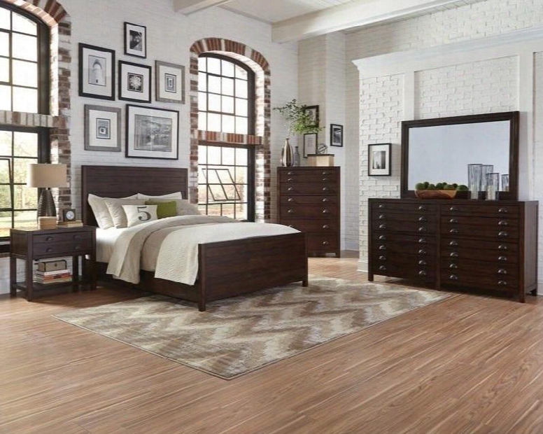 Lancaster Collection 204291kwset 5 Pc Bedroom Set With California King  Size Panel Bed + Dresser + Mirror + Chest + Nightstand In Wire-brushed Acacia Cocoa