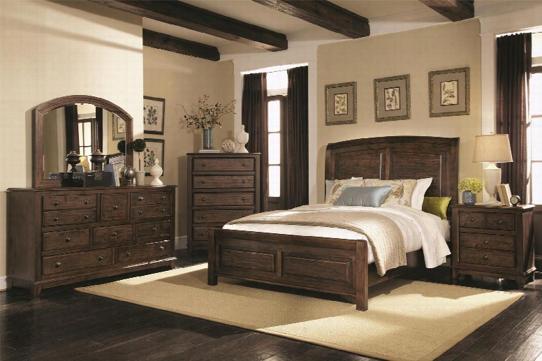 Laughton Collection 203260qset 5 Pc Bedroom Set With Queen Size Bed + Dresser + Mirror + Chest + Nightstand In Rustic Brown