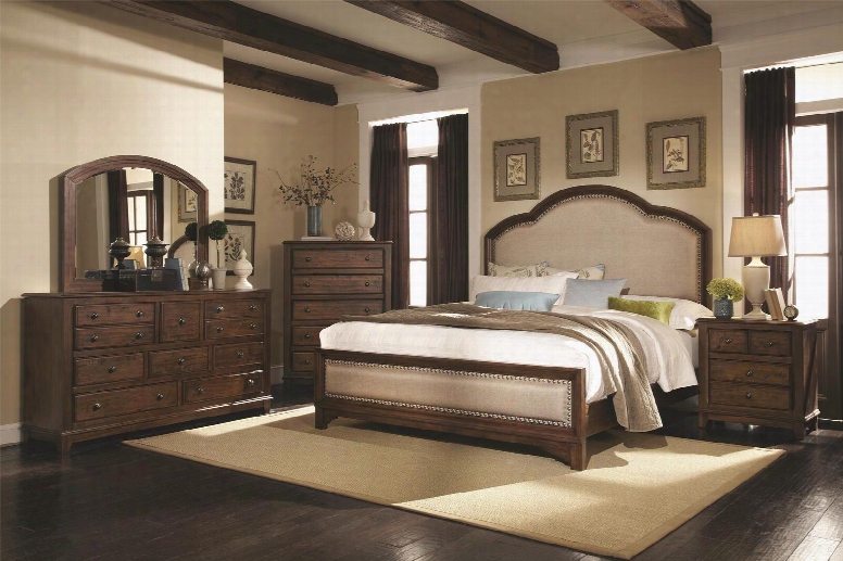 Laughton Collection 203261keset 5 Pc Bedroom Set With King Size Bed + Dresser + Mirror + Ch Est + Nightstand In Rustic Brown