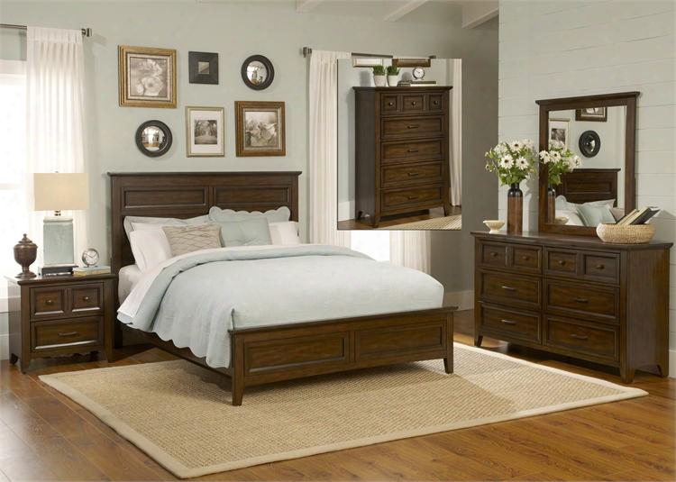 Laurel Creek Collection 461-br-kpbdmcn 5-piece Bedroom Set With King Panel Bed Dresser Mirror Chest And Night Stand In Cinnamon