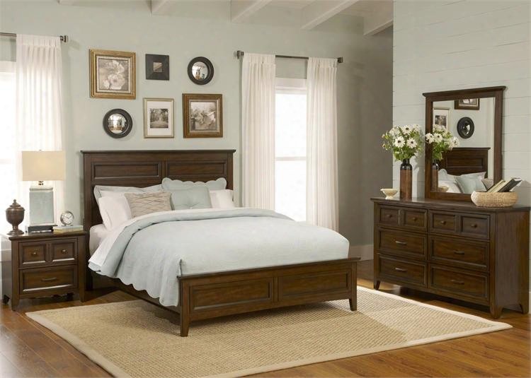 Laurel Creek Collection 461-br-kpbdn 4-piece Bedroom Set With King Panel Bed Dresser Mirror And Night Stand In Cinnamon