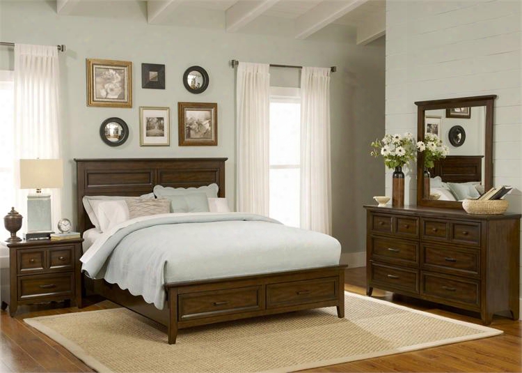 Laurel Creek Collection 461-br-ksbdmn 4-piece Bedroom Set With King Storage Bed Dresser Mirror And Night Stand In Cinnamon