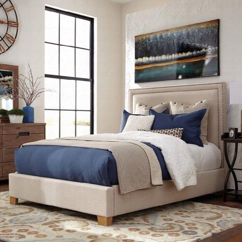 Madeleine Ii Collection 300570kw California King Size Panel Bed With Double Nailhead Trim Tapered Legs Solid Hardwood Construction And Fabric Upholstery In