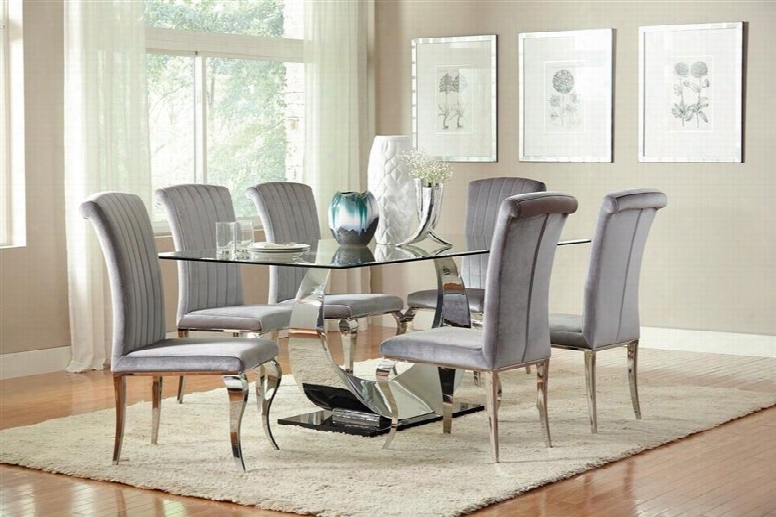 Manessier Collection 107051tc6 7 Pc Dining Room Set With Dining Table + 6 Side Chairs In Chrome