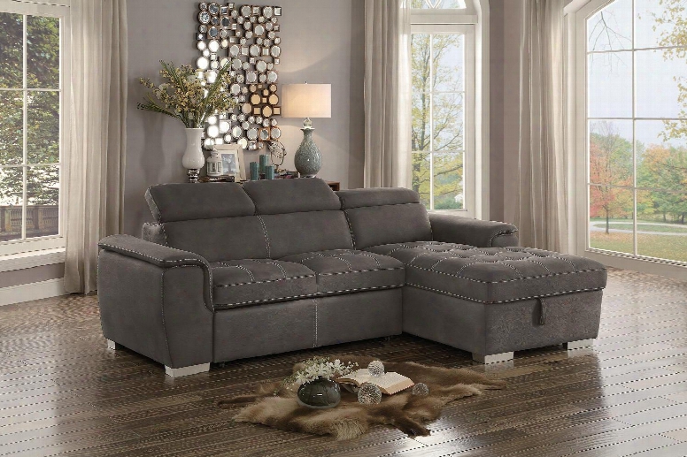 Metro Collection Su-h8228tp-set 96" 2-piece Sectional With Left Arm Facing Pullout Sleeper And Right Arm Facing Storage Chaise In Taupe