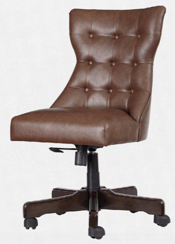 Office Chair Program Collection H200-04 19" - 22" Height Adjustable Swivel Desk Chair With 360 Degree Caster Base Decorative Button-tufted Back Wood Trim