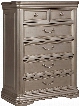 Birlanny Collection B720-46 38" Chest with 5 Drawers Carved Moldings Fluted Pilasters Ornamental Bail Pulls Felt-Lined Top Drawer with Decorative Pull