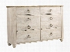 Willowton Collection B267-21 54" 6-Drawer Youth Dresser with Replicated Work Through Paint Bun Feet and Ring-Pull Hardware in Whitewash