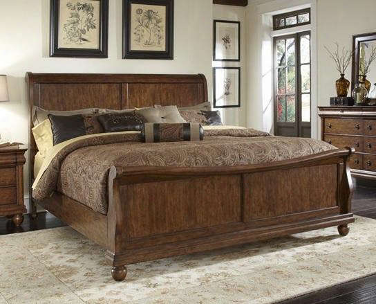 Rustic Traditions Collection 589-br-ksl King Sleigh Bed With Bun Feet Classic Louis Philippe Styling And Center Supported Slat System In Rural Cherry