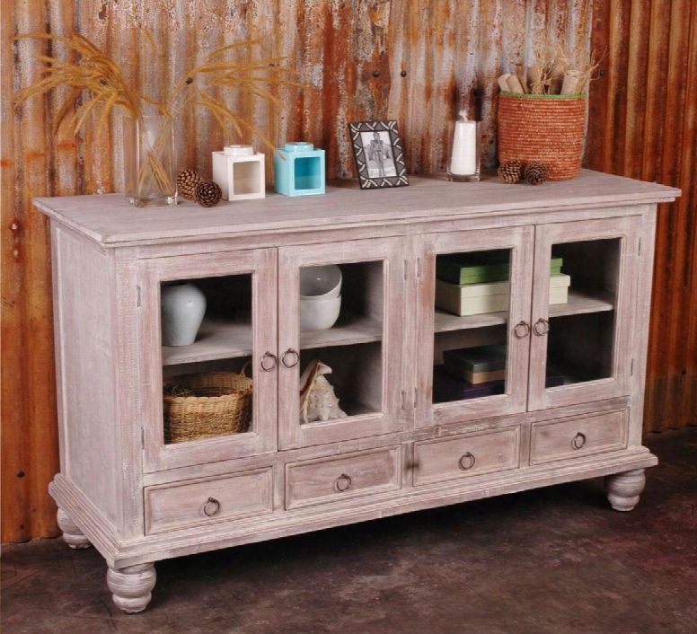Shabby Chic Cottage Collection Cc-cab1141s-lw 61" Sideboard Ith Antique Brass Metal Hinges 4 Glass Doors And 4 Drawers In