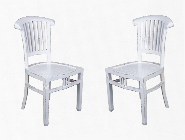 Shabby Chic Cottage Collection Cc-cha006ld-ww-2 Set Of (2) 37" Dining Chair With Slat Back Distressed Detaiilng And Stretchers In