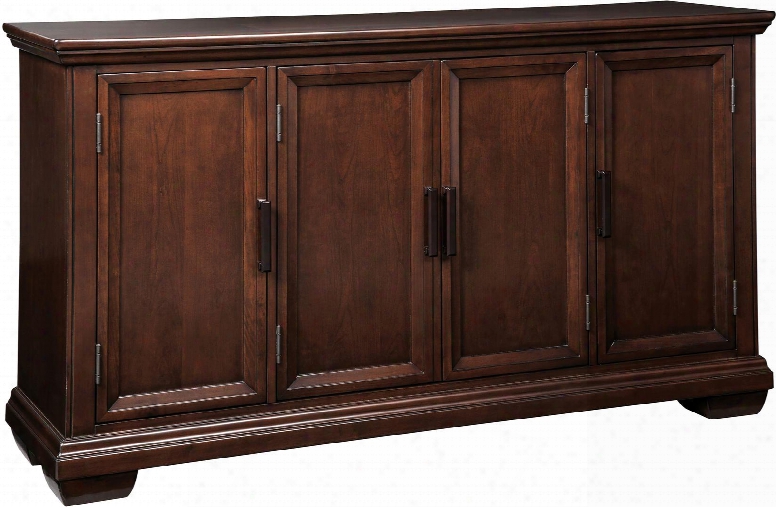 Shadyn Collection D471-60 64" Dining Room Server Attending 4 Doors 3 Adjustable Interior Shelves Molding Details Linear Bar Pulls And Block Feet In