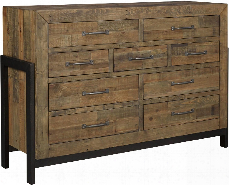 Sommerford Collection B775-31 64" Dresser With 9 Drawers Reclaimed Pine Construction English Dovetail Drawer Boxes Industrial Style Bar Pulls And