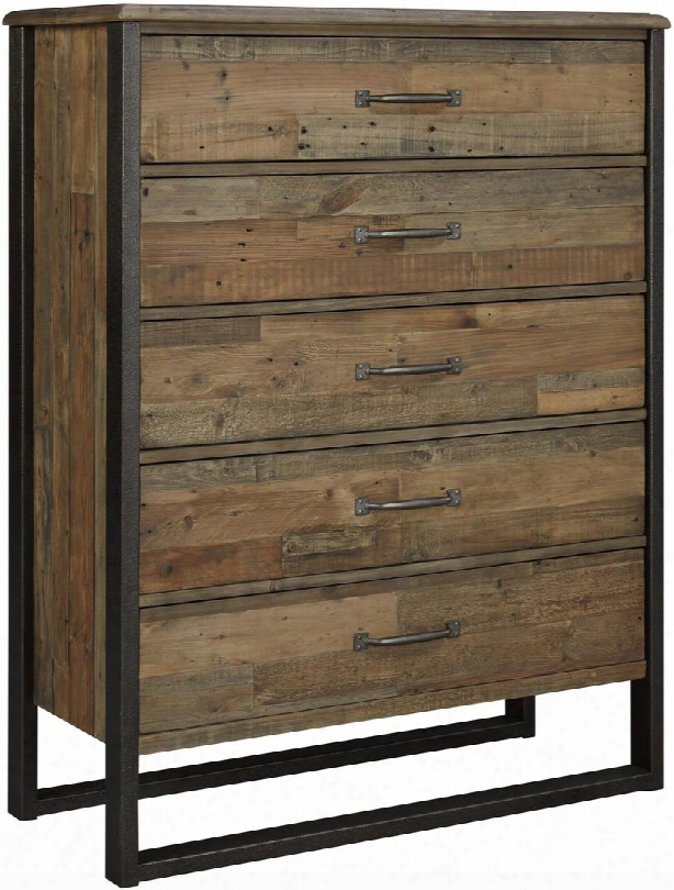 Sommerford Collection B775-46 42" Chest With 5 Drawers Reclaimed Pine Construction English Dovetail Drawer Boxes Industrial Style Bar Pulls And Distressing