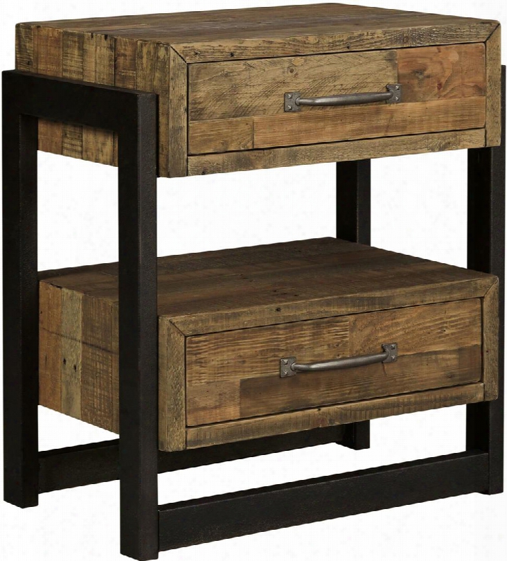 Sommerford Collection B775-92 25" Nightstand With 2 Drawers Open Middle Shelf Reclaimed Pine Construction English Dovetail Drawer Boxes Industrial Style