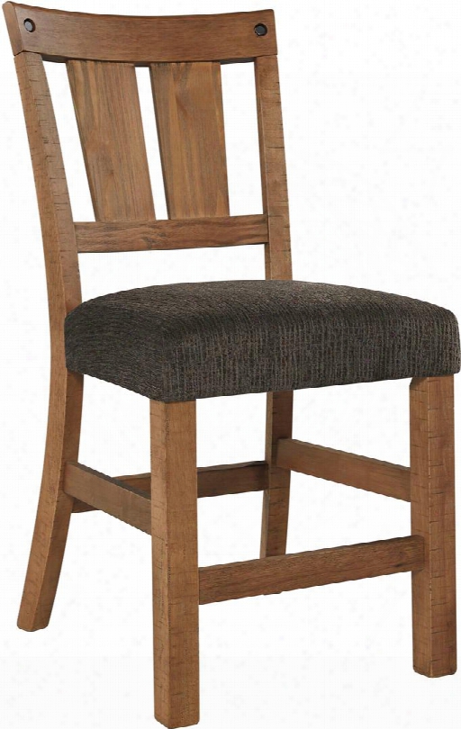 Tamilo Collection D714-124 24" Barstool With Fabric Upholstery Cushioned Seating Exposed Bolt-head Details And Distressing In Dark