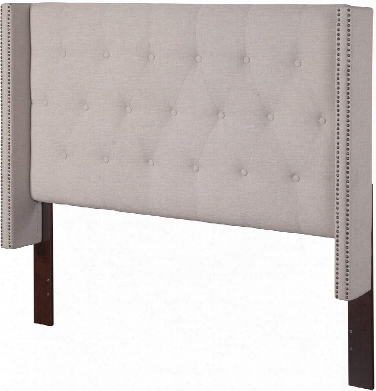 Venice Collection Au111051 King Size Headboard With Nail Head Trim Thick Flame Retardant Padding Solid Wood Construction And Linen Upholstery In Pebble Beach
