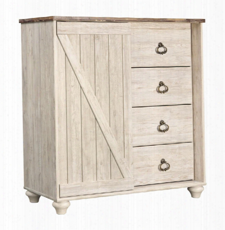 Willowton Collection B267-48 39" Dressing Chest With Replicated Work Through Paint Bun Feet And Ring-pull Hardware In Whitewash