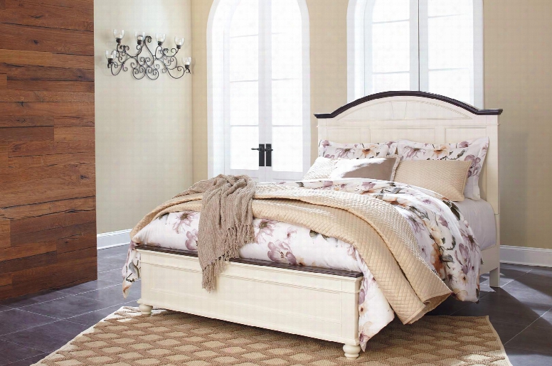 Woodanville Collection B623-58-56-94 California King Size Bed With Bonnet Arched Headboard Contra Sting Two-tone Finish Molding Details And Footboard With