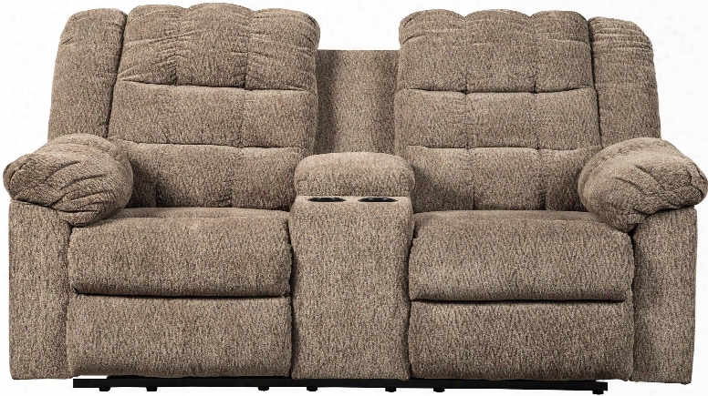 Workhorse Collection 5840194 76" Reclining Loveseat With Wood Frame Construction Storage Console 2 Cup Holders Tufted Back Cushioning Pillow Top Armrests