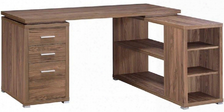 Yvette Collection 801517 60" Office Desk With 3 Drawers Open Shelves Silver Metal Hardware And Wood Frame In Elm