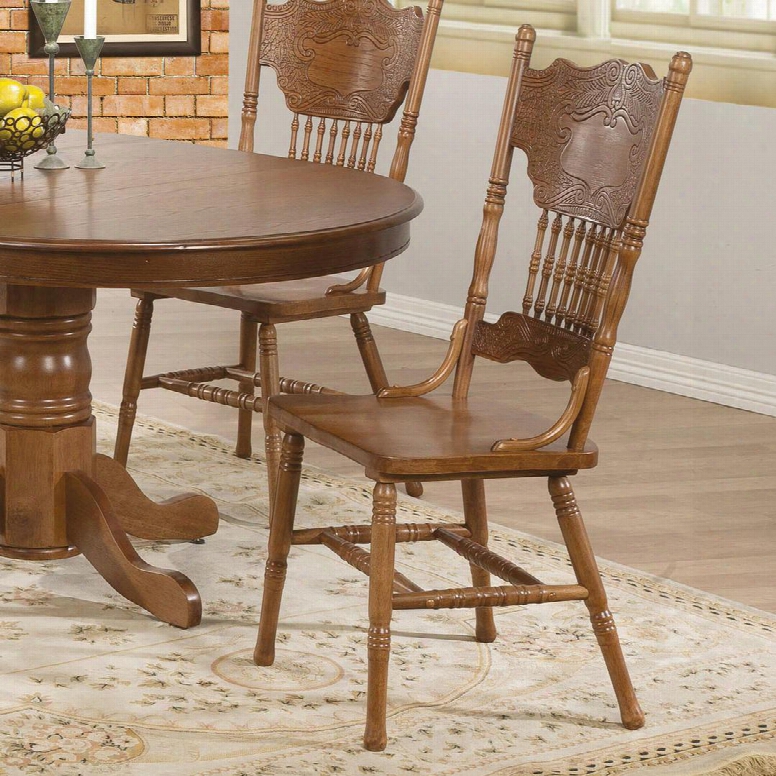 104262 Brooks Country Side Chair With Intricate Pressed Design On Chair Back Turned Spindles And Turned Legs In Oak