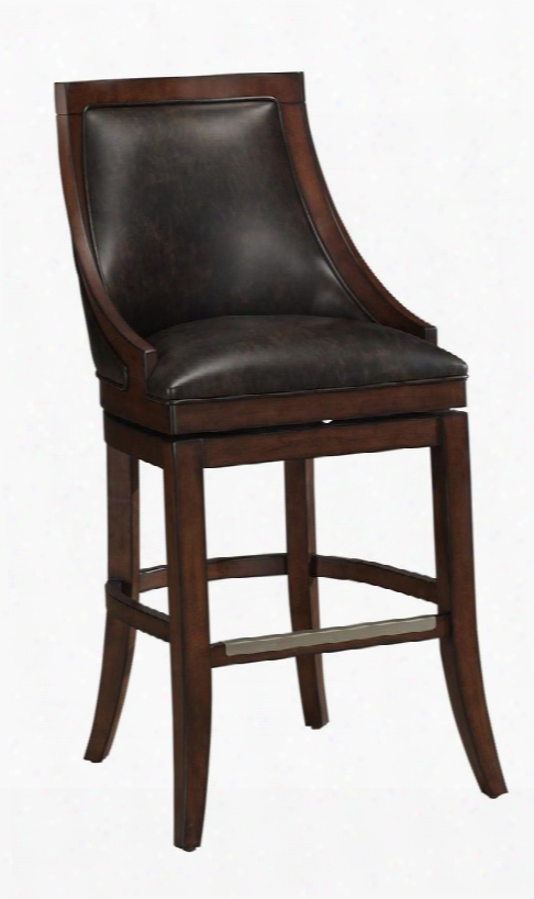 111137 30" Galileo Series Stool With Navajo Finished Wooden Frame And Bonded Leather Upholstery In