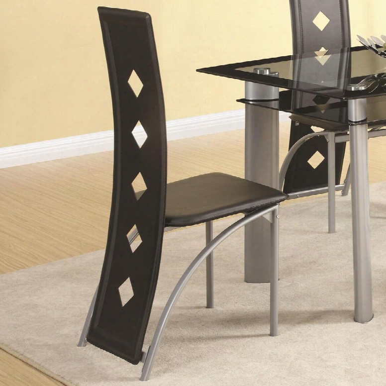 121052 Fontana Vinyl Side Chair With Black Vinyl Upholstery Curved Back Legs And Diamond Pattern Chair Back In Silver