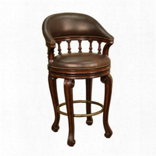 126836 Traditional Giovanni Counter Height Stool With Hand Carving Nail Head Accents Mortise And Tenon Construction Antique Brass Foot Rest And Leather