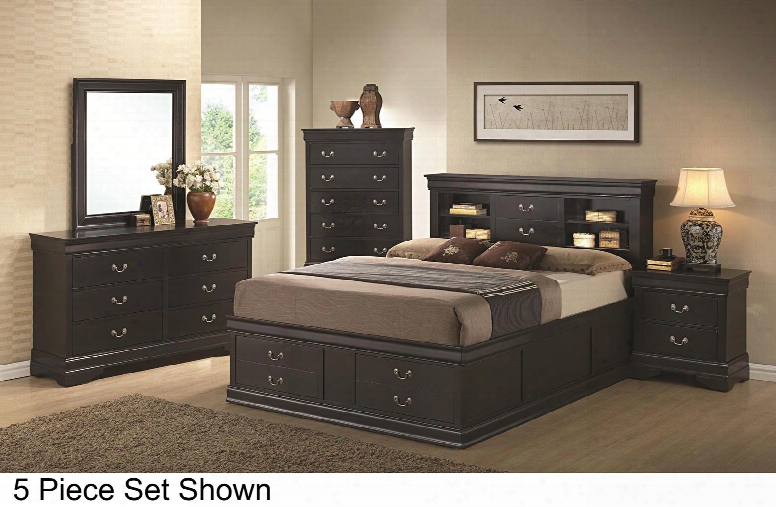 201079q6p Louis Philippe 6 Piece Bedroom Set In Black With Queen Storage Bed Chestdresser Mirror And Two