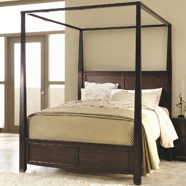 202931q Ingram Canopy Queen Size Bed With Knock-down Llegs Carved Reeding Detail And Elegant Silhouette Design In Antique Brown