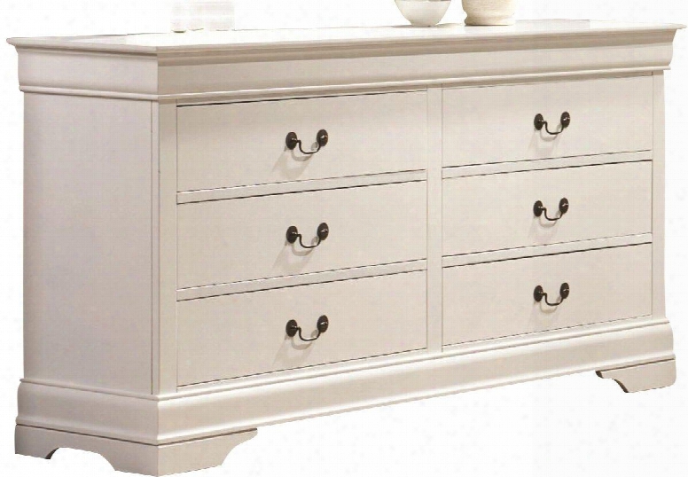 204693 Louis Philippe 204 6-drawer Dresser With French Front Dovetail Drawers Metal On Metal Glides And Antique Brass Metal Pulls  In White