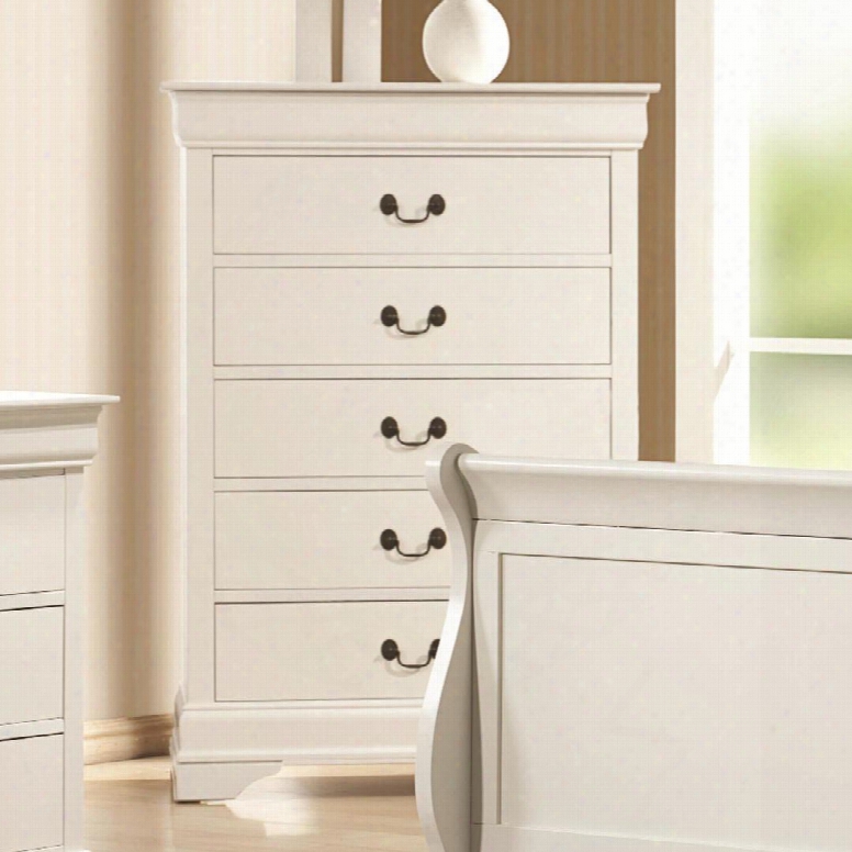 204695 Louis Philippe 204 5-drawer Chest With Felt Lined Top Drawer Metal On Metal Glides And French Front Dovetail Drawers In White