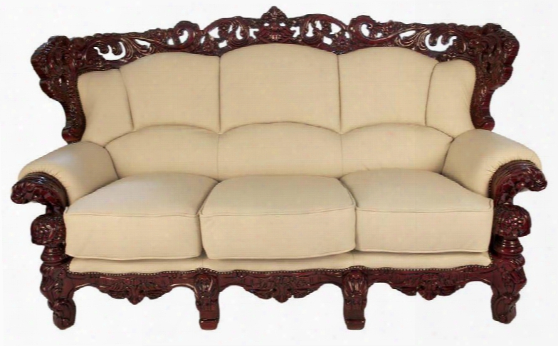 2189ivorys2set Traditional 2 Piece Livingroom Set Sofa And Loveseat In Ivory With Mahogany Wood