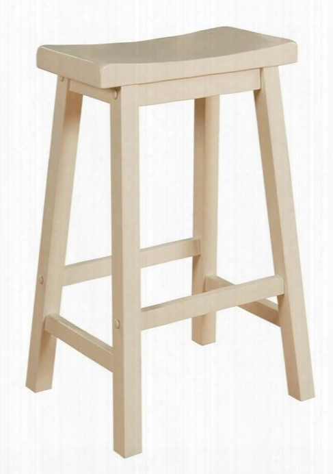 270-431 29" Bar Stool With Camel Shaped Crest Rail Saddle Shaped Wood Seat Open Box Stretched Tapered Legs In Pure White