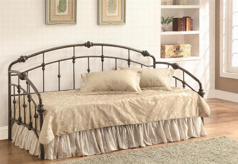 300097 Daybeds Collection Contemporary Metal Daybed With Arched Rails And Mouled Knobs On Bars In Black Metal Finish