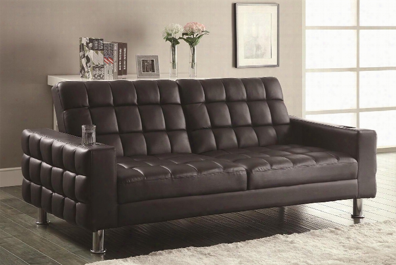 300294 Sofa Beds Collection Adjustable Sofa Bed With Cup Holders Dark Brown Vinyl Upholstery And Chrome Legs In Silver