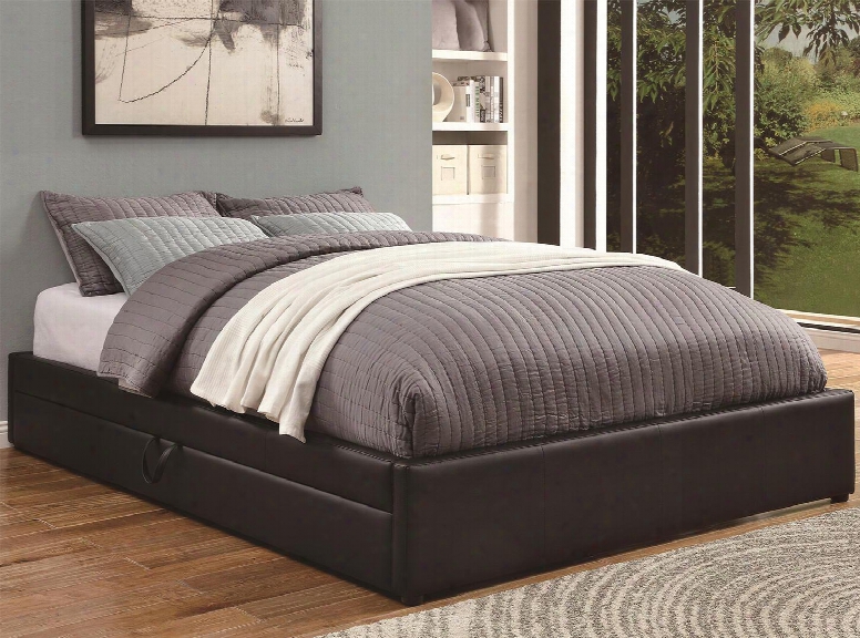 300386q Upholstered Beds Queen Platform Bed With Leather-like Vinyl Upholstery Underbed Storage And Exposed Strap Handle Pull In