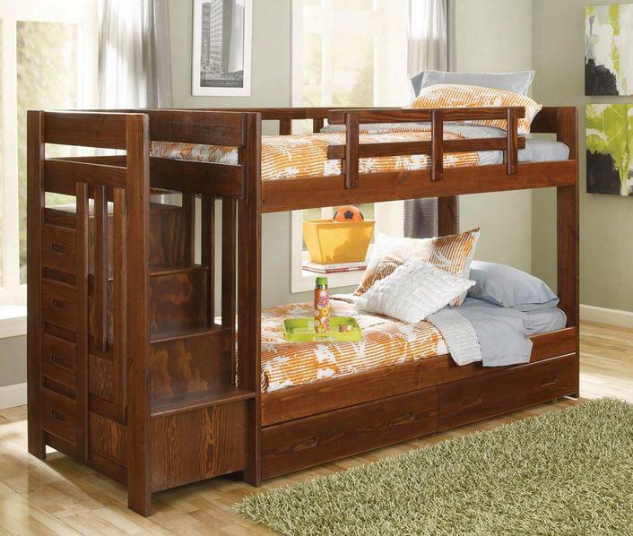 361544-s Twin Over Twin Reversible Stair Bunk Bed With Underbed Storage